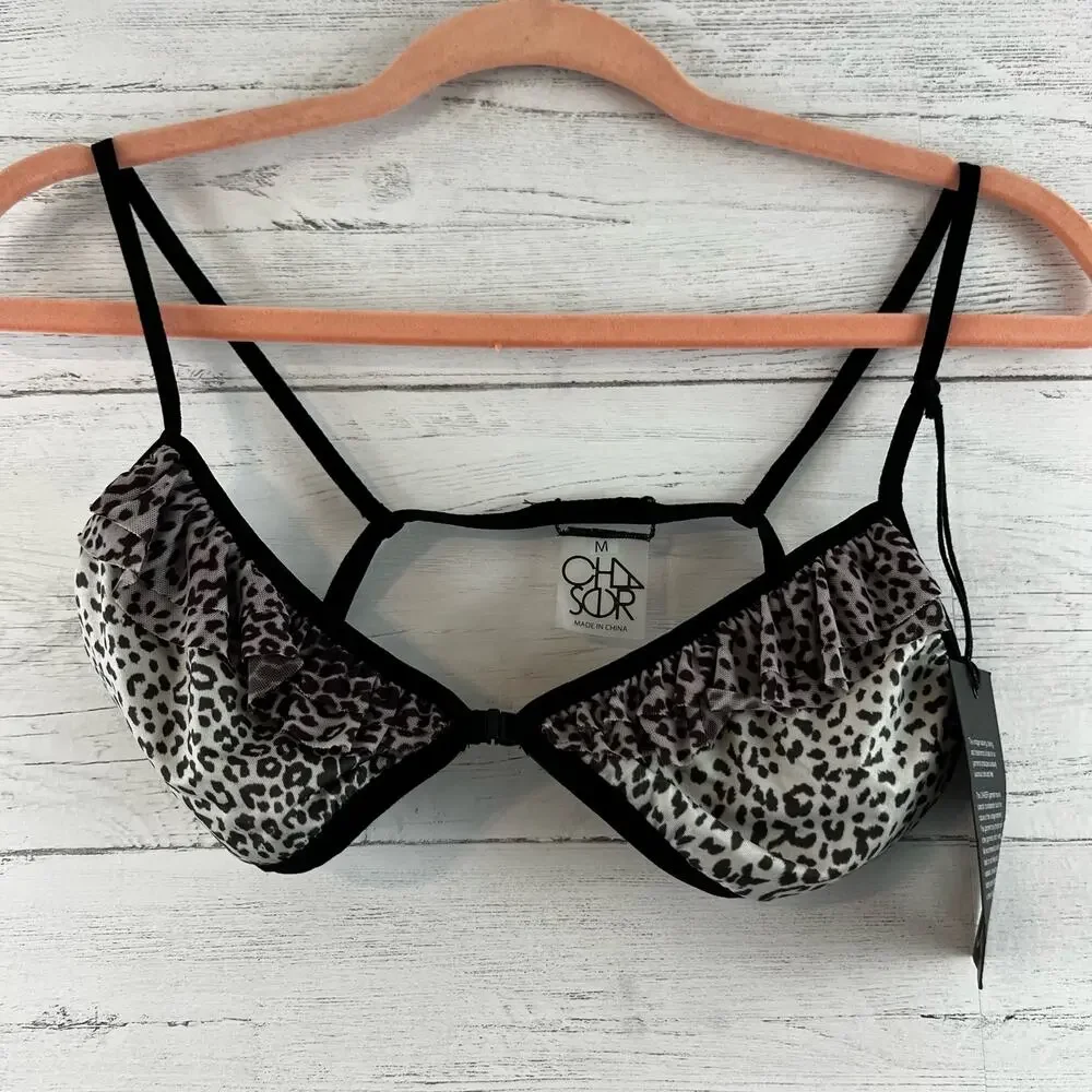 Chaser Leopard Print Sheer Triangle Bralette Size M